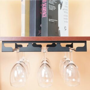 Jbikao Wine Glass Holder - Hangers Under Shelf Cabinet Stemware Wine Glass Rack Glasses Storage Hanger Metal Hanging Organizer for Bar Kitchen 3 Rows 2 Packs Black