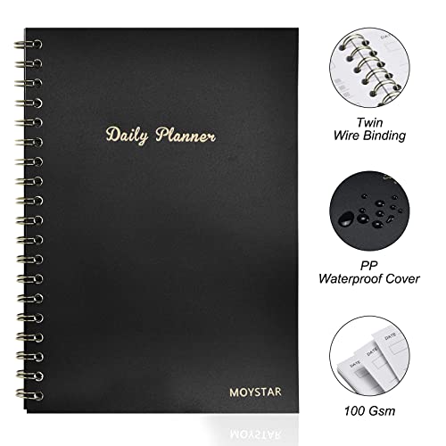 MOYSTAR Daily Planner Undated - 180 Days 2024 Daily Planner with Twin-Ring Spiral Binding, To Do List Planner Notebook