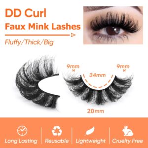 Mink Lashes Fluffy False Eyelashes 20mm Full Wispy Lashes 8D Volume Curly Fake Eyelashes 7 Pairs Faux Mink Lashes Multipack by TOOCHUNAG