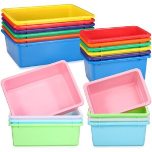 20 pcs plastic classroom storage bins stackable colored bins 11.4 x 7.5 in small cubby storage organizer bins 15.5 x 11.5 in large classroom book bins toy containers for nursery playrooms home office