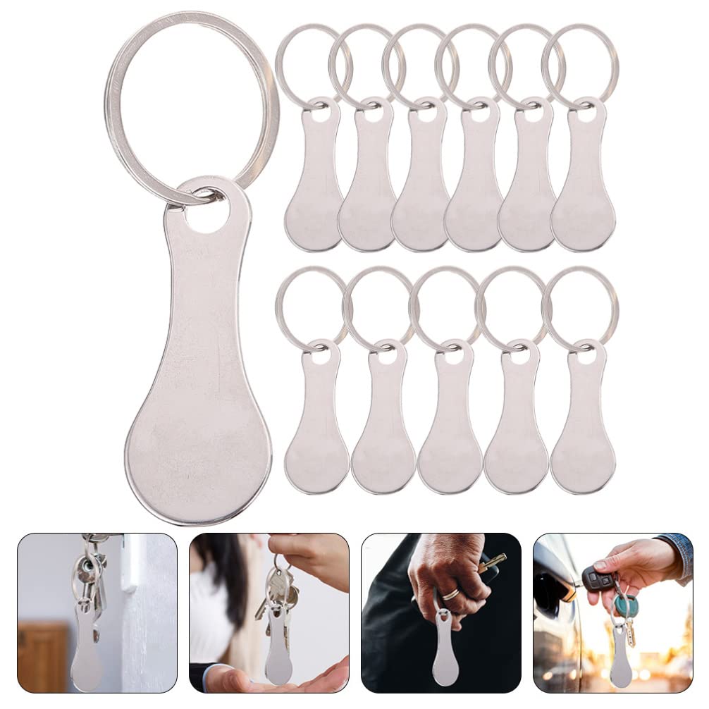 STOBOK Stainless Steel Key Ring Shopping Trolley Tokens 12pcs Metal Shopping Trolley Tokens Portable Shopping Cart Coin Key Rings Decor Silver