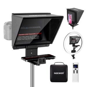 neewer teleprompter for camera & smartphone, 9 inch all metal, remote control via neewer teleprompter app bluetooth connection, prompting compatible with iphone & ipad 9.7 inch or smaller, x1 pro