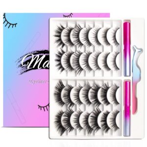 magnetic eyelashes kit, long lasting and reusable magnetic lashes natural look, 14 pairs false eyelashes with magnetic eyeliner & tweezers, easy to wear, no glue needed