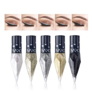 Go Ho Glitter Liquid Eyeliner Colorful Set,5 Colors Metallic Shimmer White Black Silver Gold Diamond Eyeliner,Glitter Eyeliner Sticks,Waterproof Eyeliner,Long Lasting Sparkle Eye Makeup