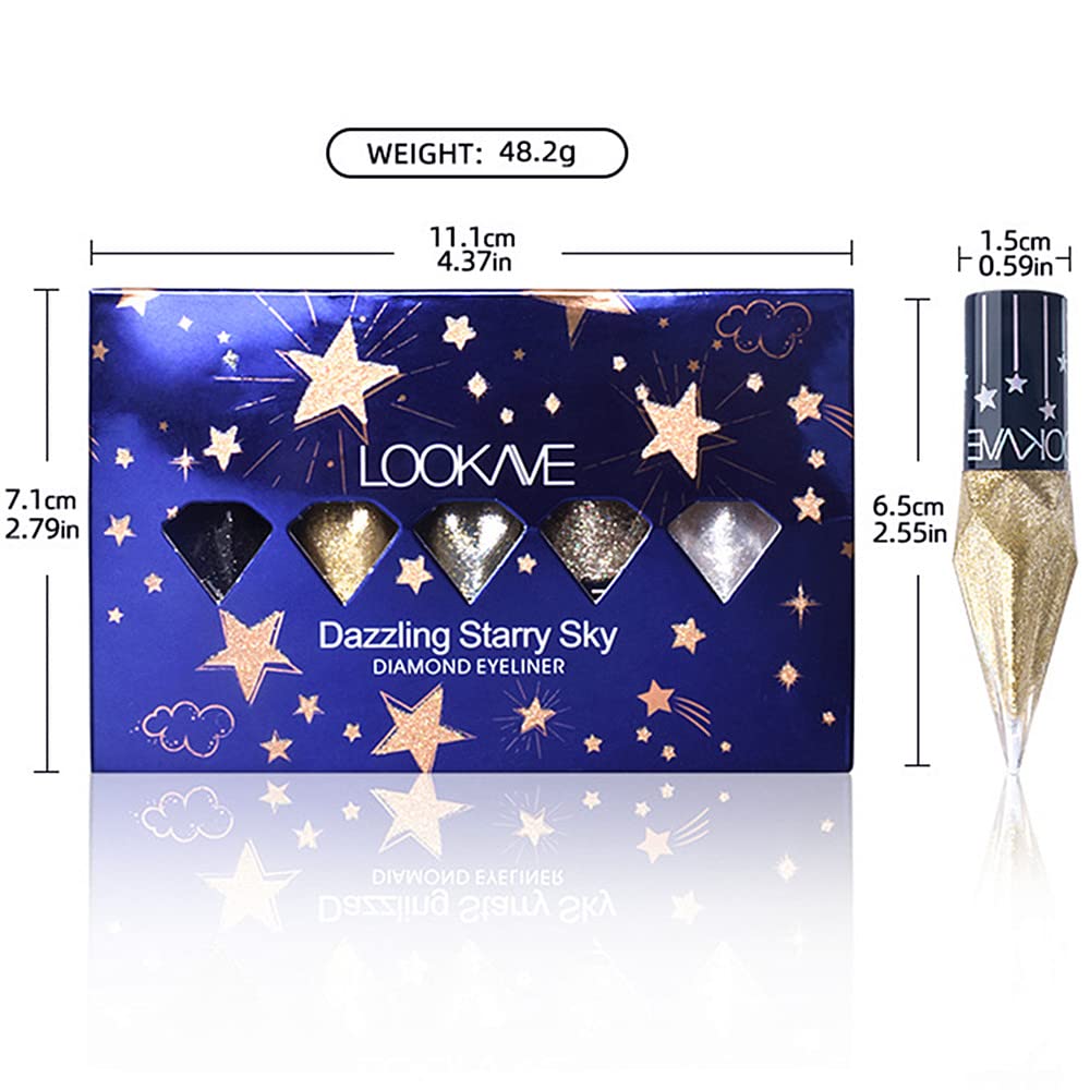 Go Ho Glitter Liquid Eyeliner Colorful Set,5 Colors Metallic Shimmer White Black Silver Gold Diamond Eyeliner,Glitter Eyeliner Sticks,Waterproof Eyeliner,Long Lasting Sparkle Eye Makeup