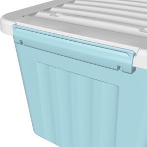 Cetomo 80L*3 Plastic Storage Box,Blue, Tote box, Organizing Container with Durable Lid and Secure Latching Buckles, Stackable and Nestable, 3Pack, with Buckle