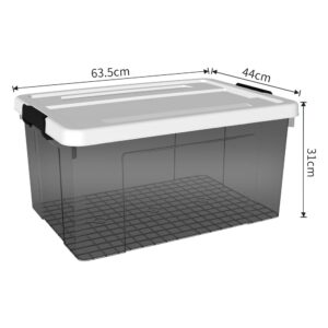 Cetomo Lidded Storage Bin with Handle, Tote Organizing Container with Wheels, Lid and Secure Latching Buckles, Stackable and Nestable, Plastic, 72 Quart-3 Pack, Clear Black