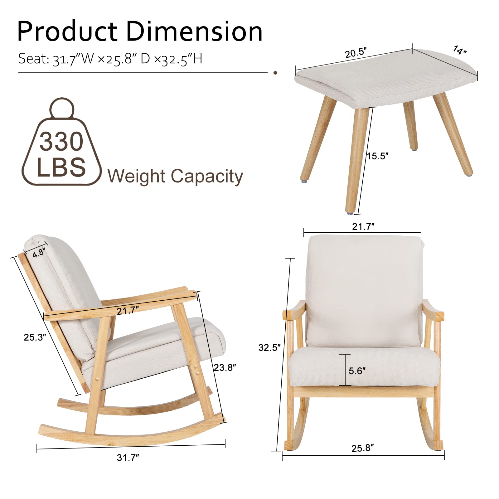 Okeysen Nursery Rocking Chair with Ottoman,Upholstered Rocker Chair Glider Chair for Nursery,Nursing Chair with Footrest,Mid Century Modern Accent Armchair for Nursery Bedroom Living Room