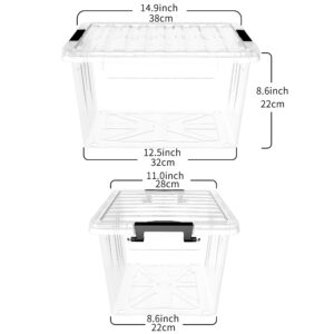 Cetomo 18Qt*4 Plastic Storage Bins, Storage Box, 4 Pack, Organizing Container with Durable Lids and Secure Latching Buckles, Stackable and Nestable, Clear with Black Buckle