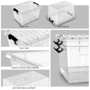 Cetomo 18Qt*4 Plastic Storage Bins, Storage Box, 4 Pack, Organizing Container with Durable Lids and Secure Latching Buckles, Stackable and Nestable, Clear with Black Buckle