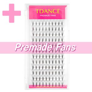 tdance easy fan lash extensions thickness 0.07 d curl mix 8-15mm + premade fans eyelash extensions 10d d curl 0.07 thickness middle stem 8-15mm mixed length