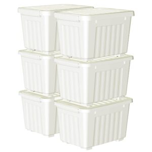 cetomo 55l*6 plastic storage box,white, tote box,organizing container with durable lid and secure latching buckles, stackable and nestable, 6pack, with buckle