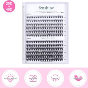 Fenshine Cluster Eyelash Extensions 240pcs 20D/40D Cluster Eyelashes Mixed, Natural False Eyelashes Cluster Soft Individual Lashes Clusters