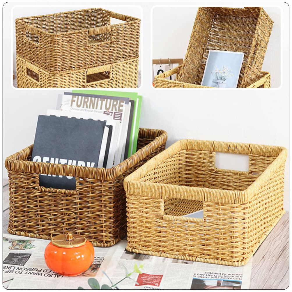 Storage Basket Wicker Woven Baskets for Storage Toilet Tank Basket Coffee Station Condiment Organizer Shelf Basket Coffee Condiment Organizer Woven Storage Bin Rattan Manager Pp