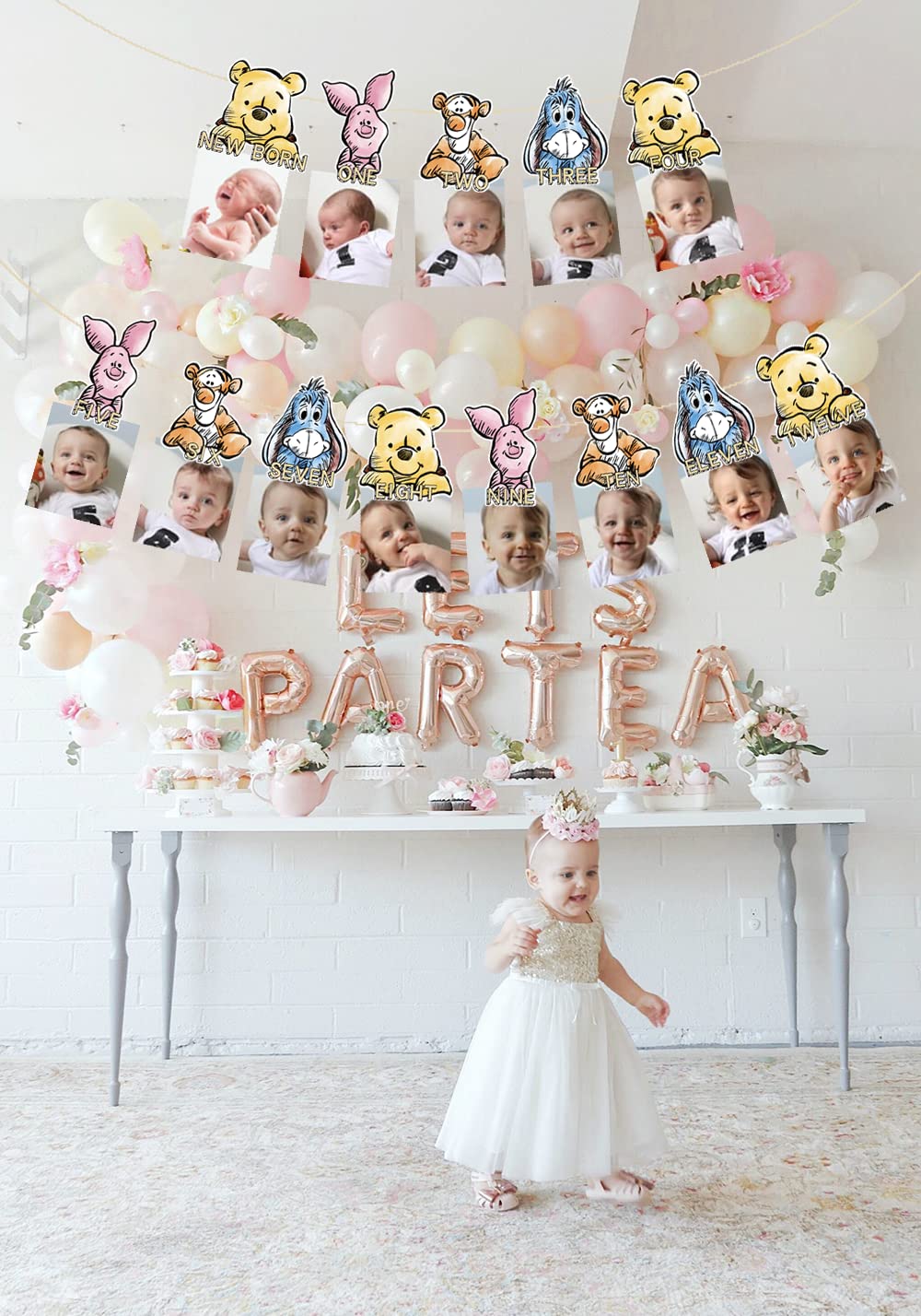 Winnie Party Banner For 1st Birthday Decoration,First Birthday Baby Photo Banner Party Decoration Party Supplies