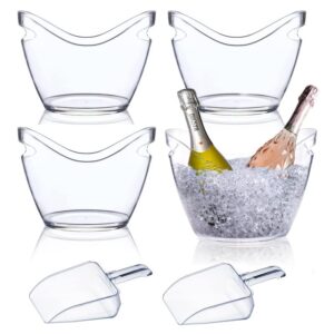beverage tubs for parties plastic ice bucket for cocktail bar clear acrylic wine bucket with scoops drink bucket cooler for chiller bin for champagne or beer (4 l)