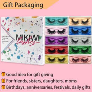 False Eyelashes Bulk, Mikiwi 10 Pack Wholesale Lashes, 13-18mm Wholesale 5D Fake Mink lashes, Fluffy Natural Volume eye Lashes, Faux Mink Eyelashes (Q1-10Pack)