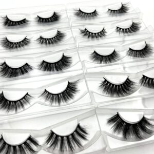 False Eyelashes Bulk, Mikiwi 10 Pack Wholesale Lashes, 13-18mm Wholesale 5D Fake Mink lashes, Fluffy Natural Volume eye Lashes, Faux Mink Eyelashes (Q1-10Pack)