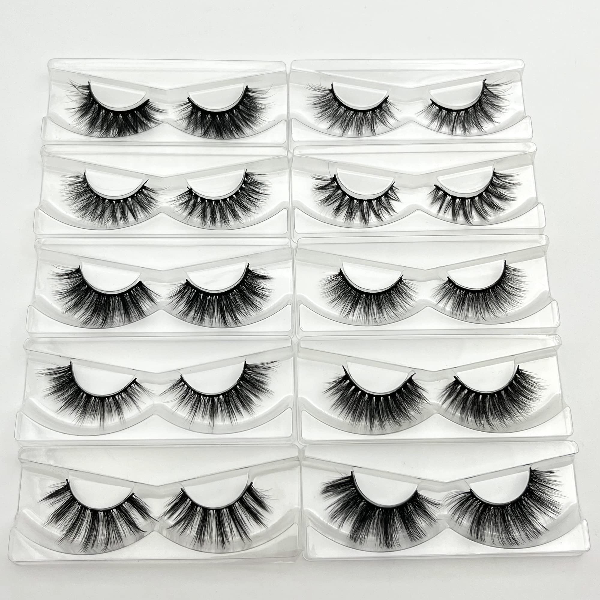 False Eyelashes Bulk, Mikiwi 10 Pack Wholesale Lashes, 13-18mm Wholesale 5D Fake Mink lashes, Fluffy Natural Volume eye Lashes, Faux Mink Eyelashes (Q1-10Pack)