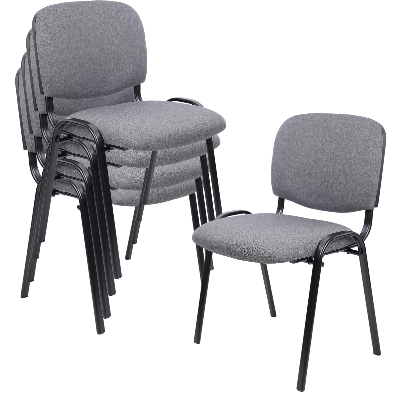 CLATINA Set of 5 Pack Waiting Room Chairs Fabric Grey Stackable Chairs Metal Frame with Thickened Seat Back Cushion for Waiting Conference Room Guest Chairs