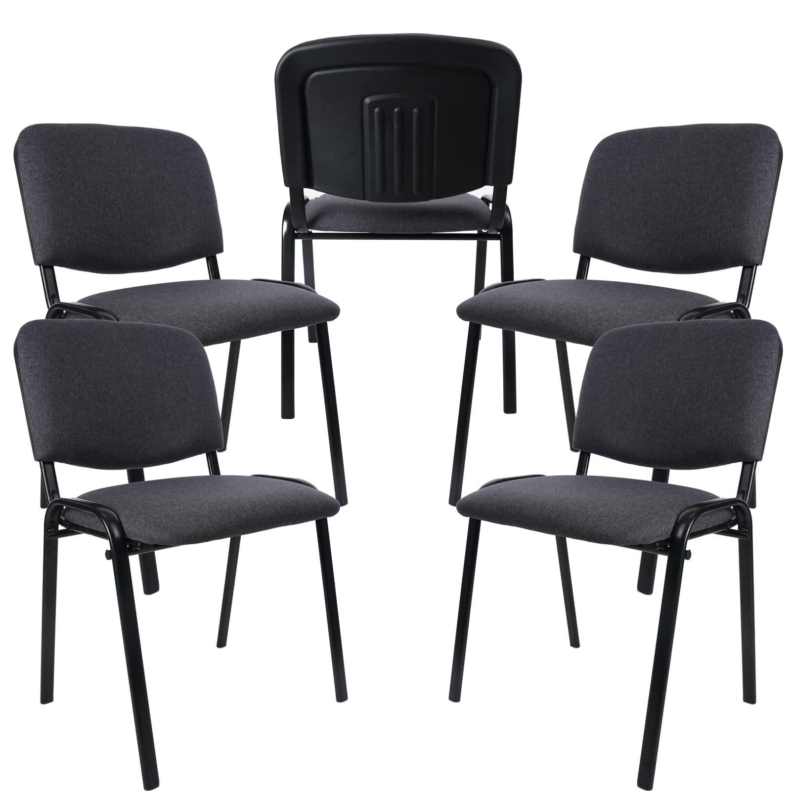 CLATINA Set of 5 Pack Waiting Room Chairs Fabric Grey Stackable Chairs Metal Frame with Thickened Seat Back Cushion for Waiting Conference Room Guest Chairs