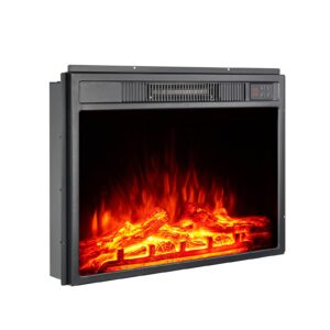 23" electric fireplace insert 1500w stove heater for tv stand with recessed mounted flame led logs, timer setting, remote control fireplace heater, adjustable flame color brightness (black)