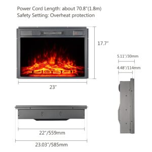 23" Electric Fireplace Insert 1500W Stove Heater for TV Stand with Recessed Mounted Flame LED Logs, Timer Setting, Remote Control Fireplace Heater, Adjustable Flame Color Brightness (Black)