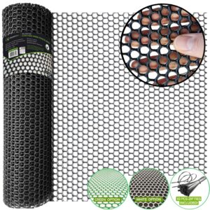 queenbird upgraded plastic chicken wire fence mesh - 15.7in x 10ft- black/green/white colors - hexagonal fencing for gardening - poultry netting, floral netting, plastic chicken wire mesh roll (black)