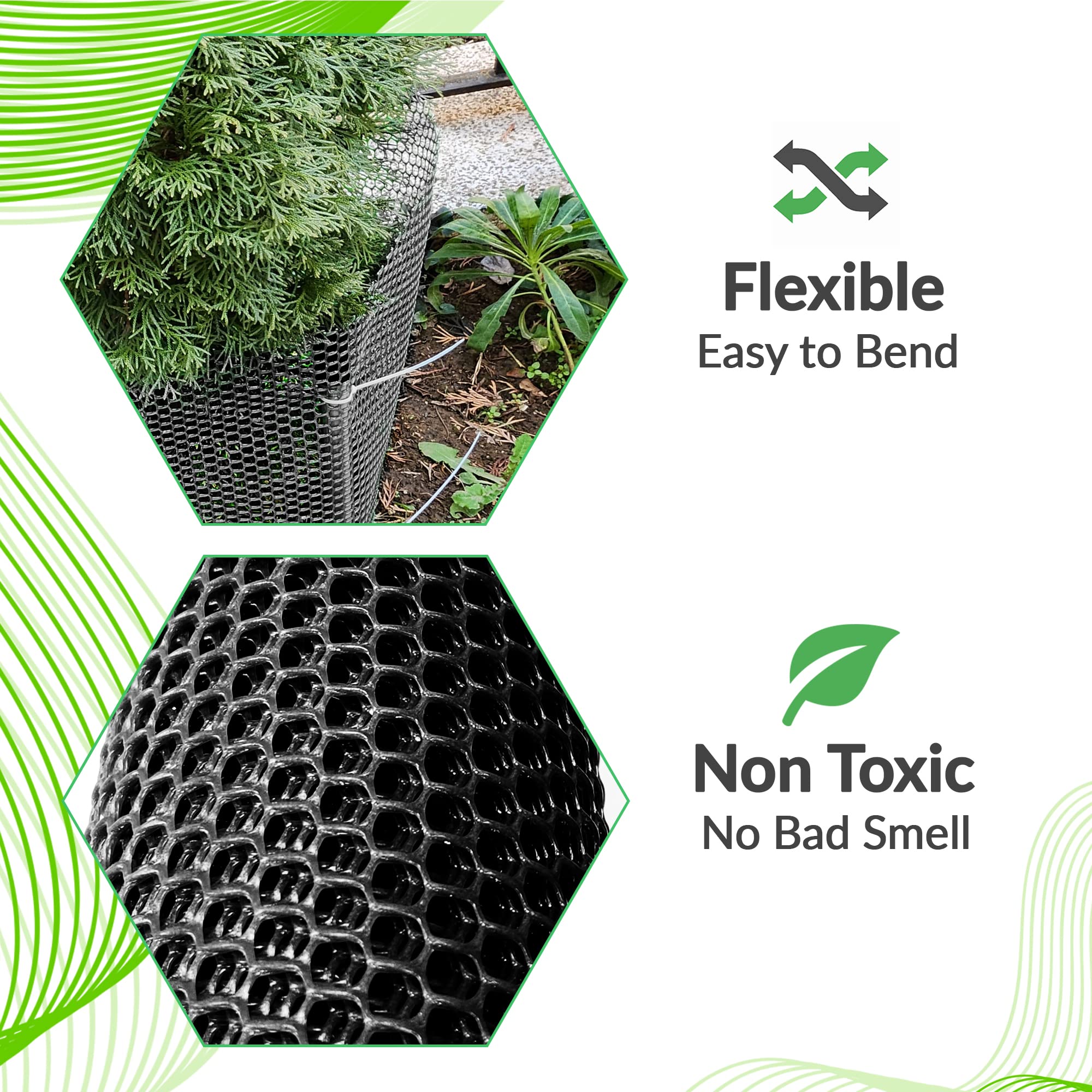 QueenBird Upgraded Plastic Chicken Wire Fence Mesh - 15.7IN x 10FT- Black/Green/White Colors - Hexagonal Fencing for Gardening - Poultry Netting, Floral Netting, Plastic Chicken Wire Mesh Roll (Black)