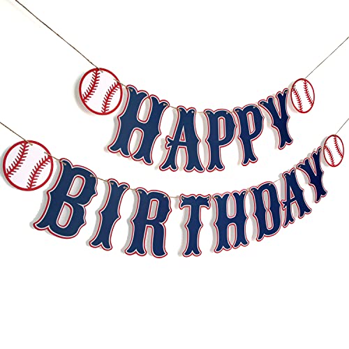 OZCZKZZ Happy Birthday Banner Baseball,Navy Blue,Baseball Birthday Party Decorations