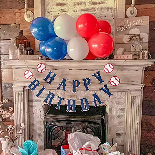 OZCZKZZ Happy Birthday Banner Baseball,Navy Blue,Baseball Birthday Party Decorations