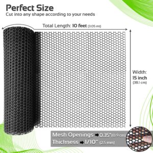 QueenBird Upgraded Plastic Chicken Wire Fence Mesh - 15.7IN x 10FT- Black/Green/White Colors - Hexagonal Fencing for Gardening - Poultry Netting, Floral Netting, Plastic Chicken Wire Mesh Roll (Black)