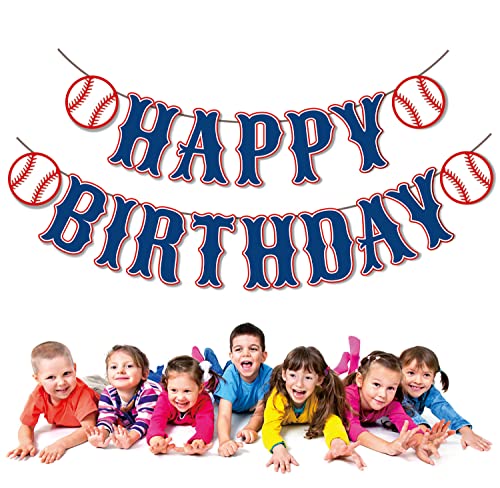 OZCZKZZ Happy Birthday Banner Baseball,Navy Blue,Baseball Birthday Party Decorations