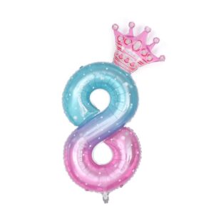 40inch large starry sky number 8 balloons, mylar foil helium balloons for 8th boy girl birthday party ，kid's 8th birthday decorated crown number 8 balloon (8)