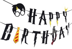 magical wizard party supplies – happy birthday banner felt garland party decoration, black