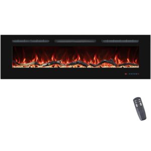 vinemount 50" electric fireplaces inserts, recessed & wall-mounted fireplace heater with thermostat, multicolor flames,timer, log & crystal