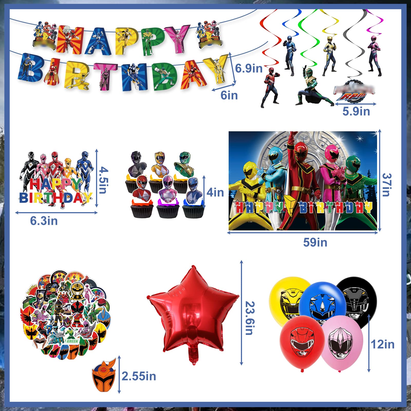 109pcs Cartoon Party Suppliesincludes Birthday Banner, Cake Topper, Cupcake Toppers, Balloons, Tablecloth，Backdrop02