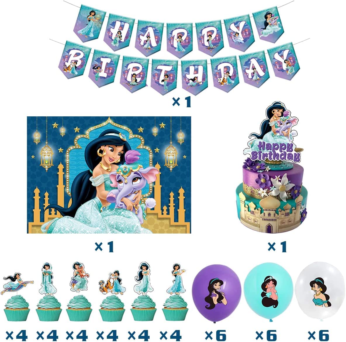 Princess Birthday Backdrop Princess Party Decorations Include Princess Birthday Banner,Cake Topper,Cupcake Toppers,Balloons and Backdrop Girls Princess Birthday Party Supplies