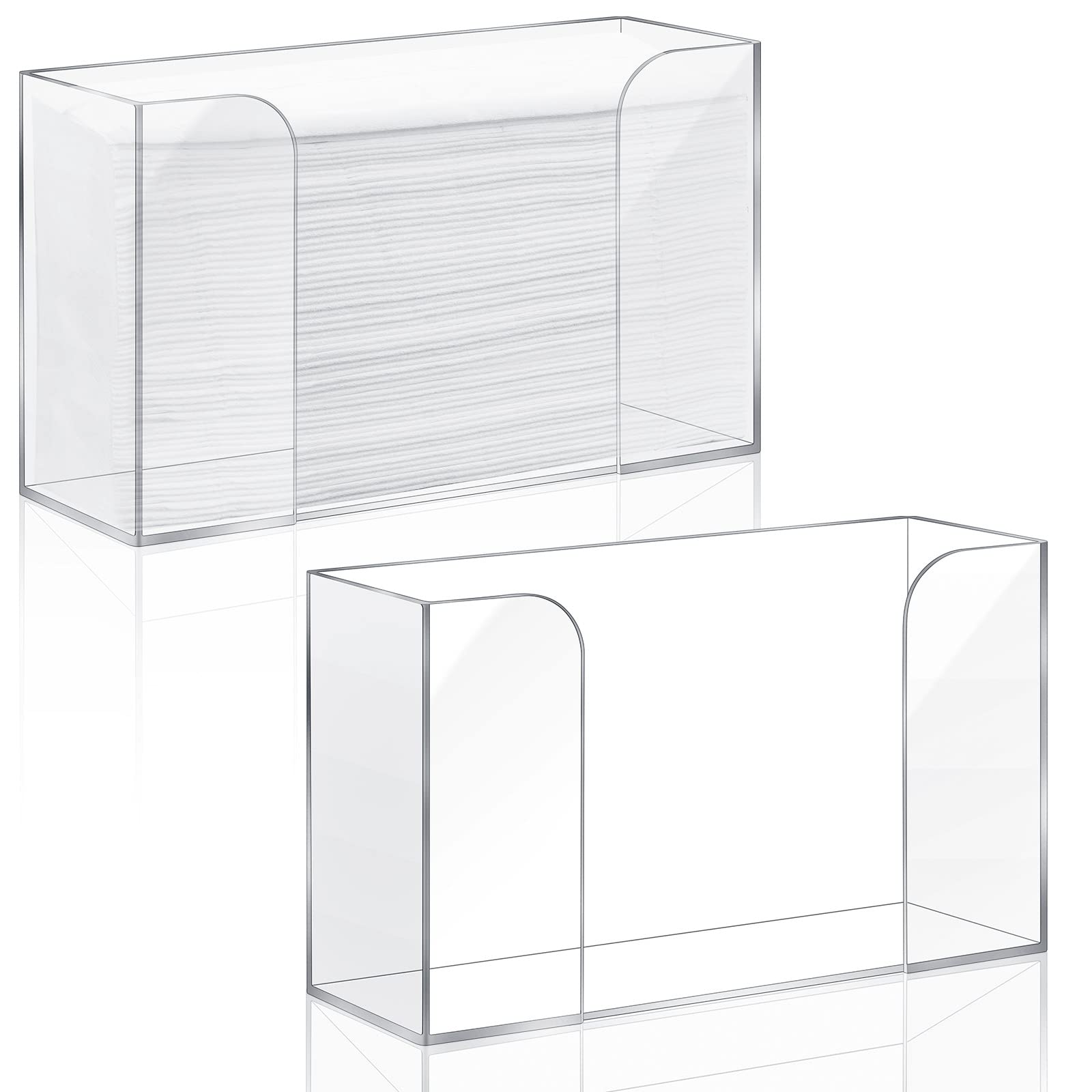 Pack of 2 Paper Towel Dispenser Countertop Acrylic Folded Paper Towel Holder, 11.4'' W x 4.2'' D x 6.7'' H, Clear Guest Napkin Dispenser for Z-fold C-fold Multi-fold Paper Towels(2 Pcs)