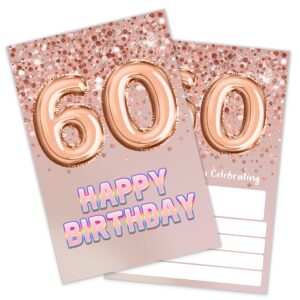 shlinco 60th birthday invitations rose gold glitter birthday party, 60 birthday invitations for girls, party celebration, birthday party supplies (20 invitations + envelopes)