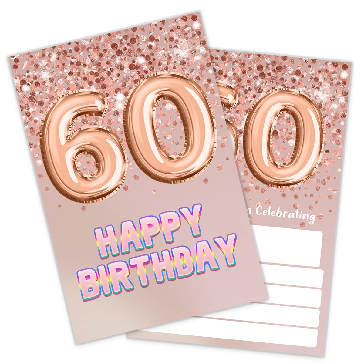 SHLINCO 60th Birthday Invitations Rose Gold Glitter Birthday Party, 60 Birthday Invitations for Girls, Party Celebration, Birthday Party Supplies (20 Invitations + Envelopes)