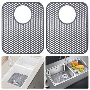 longfite sink protector mats 2 pcs silicone kitchen sink mat draining heat proof mat with rear center drain (rear drain)