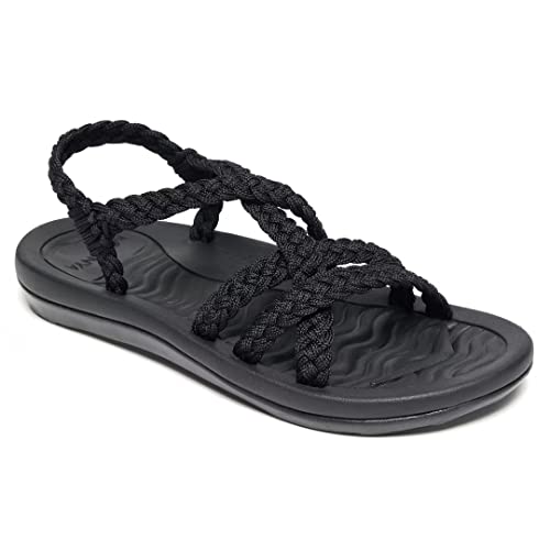 MEGNYA Comfortable Hiking Sandals for Womens, Casual Arch Support Walking Slide for Shock Absorber, Lightweight Wadable Beach Sandals for Vacation, Hanging Out Black Size 8