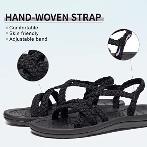 MEGNYA Comfortable Hiking Sandals for Womens, Casual Arch Support Walking Slide for Shock Absorber, Lightweight Wadable Beach Sandals for Vacation, Hanging Out Black Size 8