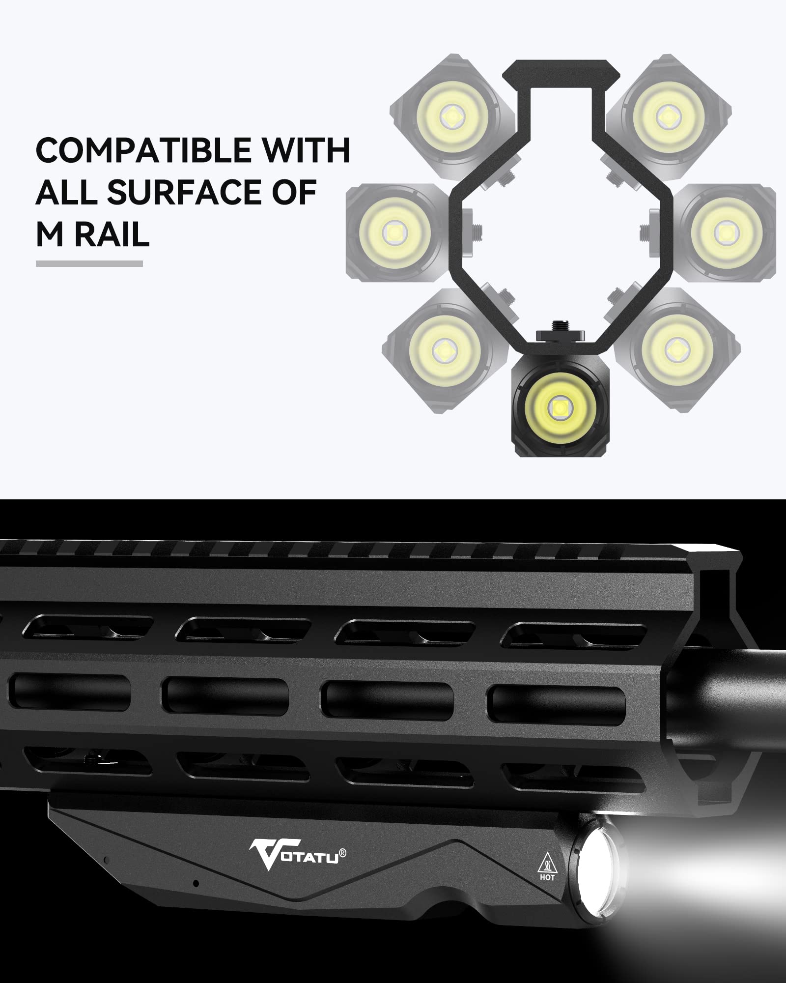 VOTATU ML40 1450 Lumens Weapon Light Compatible with M-Lok Rail Surface, Tactical Flashlight for Rifle, Strobe Function, Magnetic Rechargeable