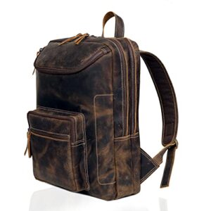 vintage leather backpack for men 16" laptop bag large capacity business travel hiking shoulder daypacks business office brown (laptop backpack 1)