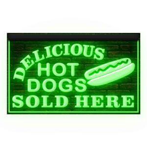 110250 Delicious Hot Dog Sold Here Fast Food Cafe Shop Decor Display LED Light Neon Sign (16" X 12", Green)