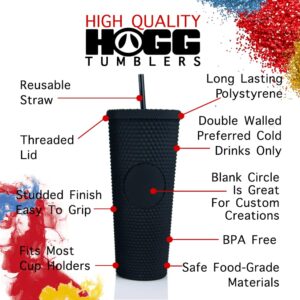 Hogg 24oz Studded Tumbler with lid and straw, DIY, Customizable with Bling or Glitter, Reusable Textured Venti Cup, Double Wall Insulated (24oz with circle, Black)