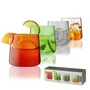 viski aurora tumblers colored wine glasses - tinted fun cocktail glasses in clear, grey, green, and amber - dishwasher safe 10.5 oz set of 4