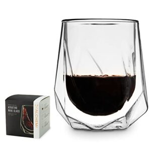 viski alchemi aerating wine tasting tumbler, double walled specialty clear glass, dishwasher safe, 8 oz, set of 1